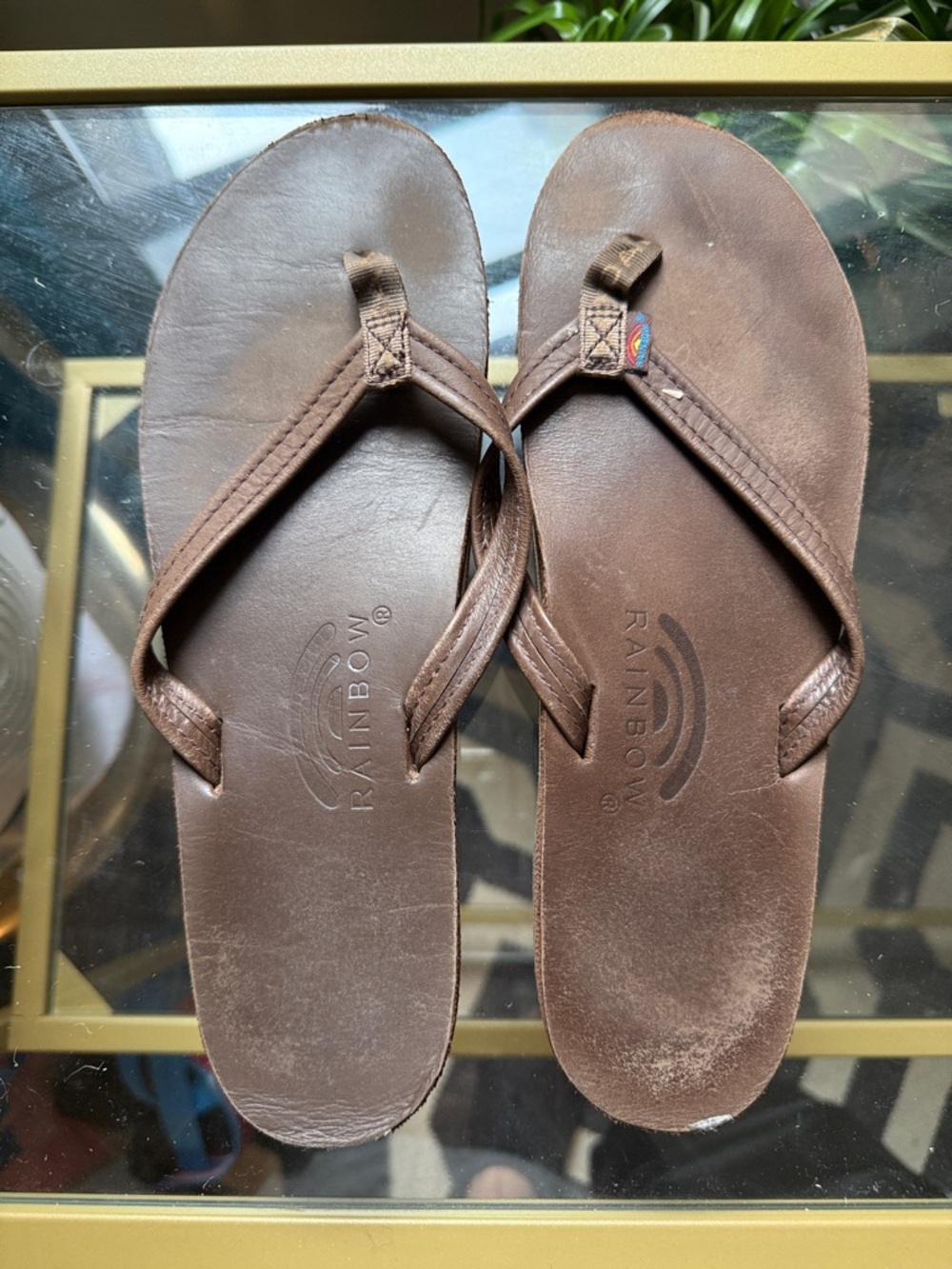 Rainbow Brown Leather Thong Sandals / W10